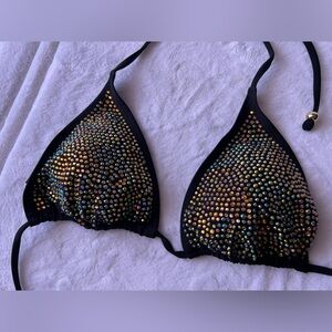 Red kiss  Rhinestone Bra top size L nylon Spandex Elastic